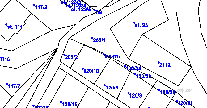Parcela st. 120/25 v KÚ Myslív, Katastrální mapa