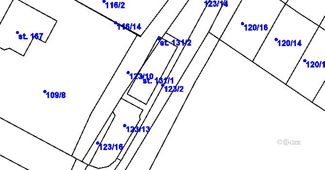 Parcela st. 123/2 v KÚ Myslív, Katastrální mapa