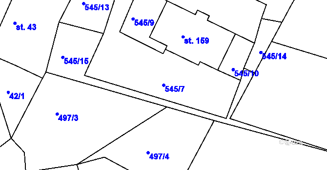 Parcela st. 545/7 v KÚ Myslív, Katastrální mapa