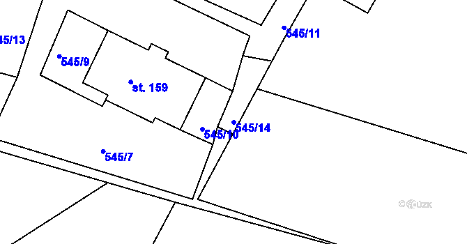 Parcela st. 545/14 v KÚ Myslív, Katastrální mapa