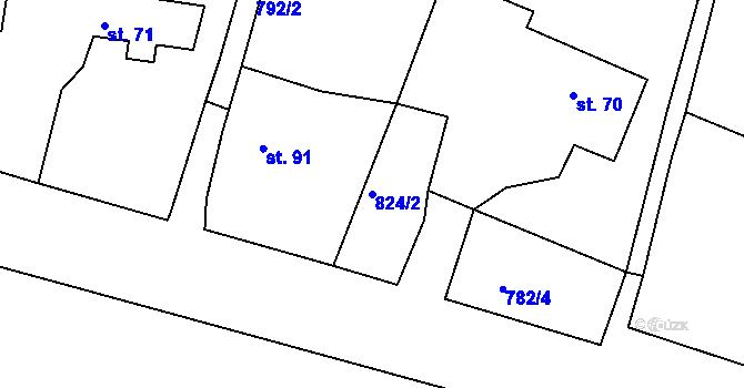 Parcela st. 824/2 v KÚ Myslív, Katastrální mapa