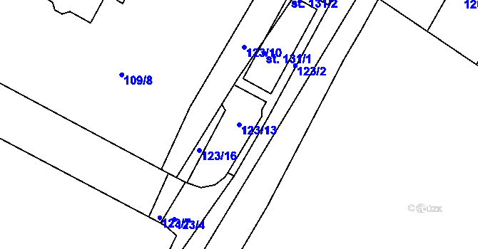 Parcela st. 123/13 v KÚ Myslív, Katastrální mapa