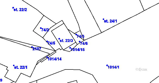 Parcela st. 74/6 v KÚ Myslív, Katastrální mapa
