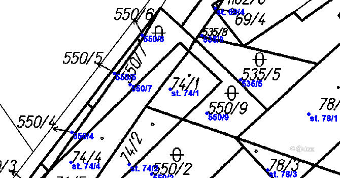 Parcela st. 74/1 v KÚ Nehodiv, Katastrální mapa