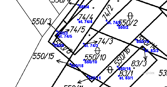 Parcela st. 74/3 v KÚ Nehodiv, Katastrální mapa