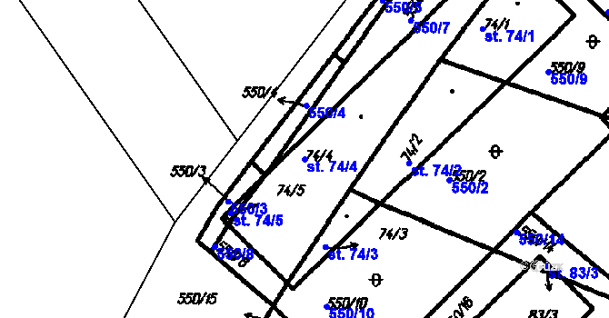 Parcela st. 74/4 v KÚ Nehodiv, Katastrální mapa