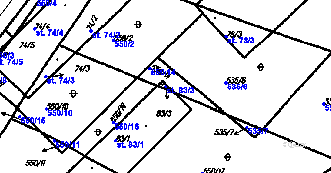 Parcela st. 83/3 v KÚ Nehodiv, Katastrální mapa