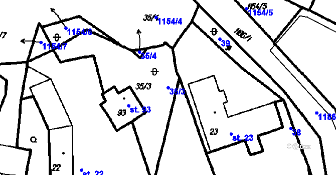 Parcela st. 35/3 v KÚ Nehodiv, Katastrální mapa