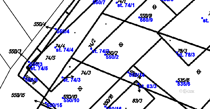 Parcela st. 550/2 v KÚ Nehodiv, Katastrální mapa