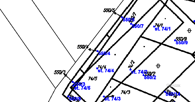 Parcela st. 550/4 v KÚ Nehodiv, Katastrální mapa