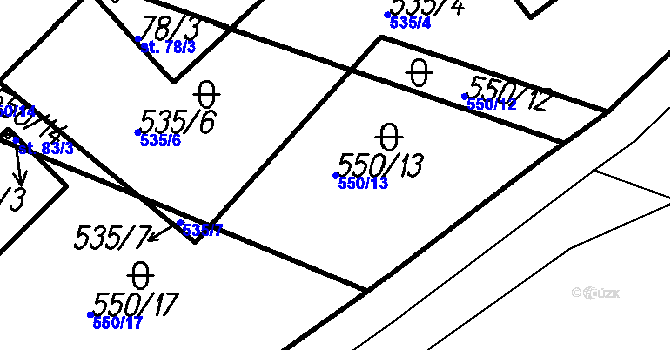 Parcela st. 550/13 v KÚ Nehodiv, Katastrální mapa