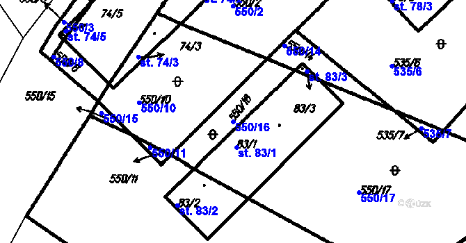 Parcela st. 550/16 v KÚ Nehodiv, Katastrální mapa