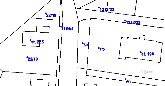 Parcela st. 7/4 v KÚ Myslkovice, Katastrální mapa