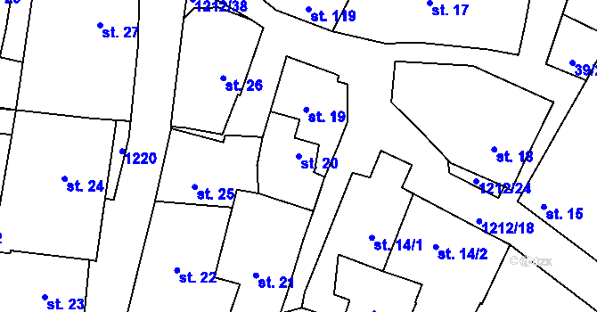 Parcela st. 20 v KÚ Myslkovice, Katastrální mapa