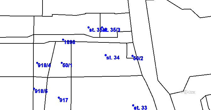 Parcela st. 34 v KÚ Myslkovice, Katastrální mapa