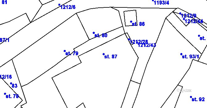 Parcela st. 87 v KÚ Myslkovice, Katastrální mapa