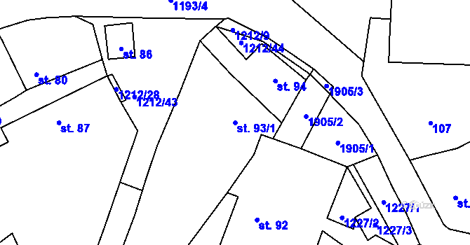 Parcela st. 93/1 v KÚ Myslkovice, Katastrální mapa