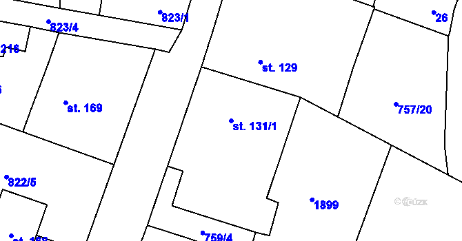 Parcela st. 131/1 v KÚ Myslkovice, Katastrální mapa