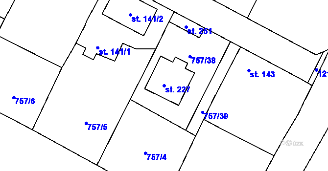 Parcela st. 227 v KÚ Myslkovice, Katastrální mapa