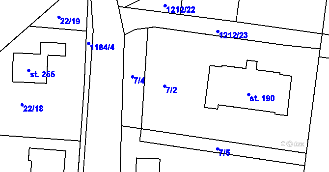 Parcela st. 7/2 v KÚ Myslkovice, Katastrální mapa