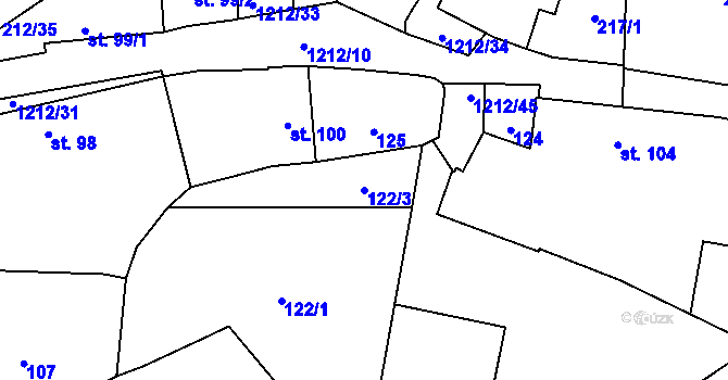Parcela st. 122/3 v KÚ Myslkovice, Katastrální mapa