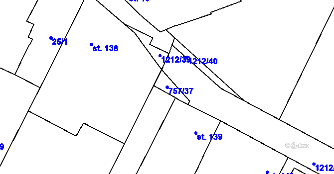 Parcela st. 757/37 v KÚ Myslkovice, Katastrální mapa