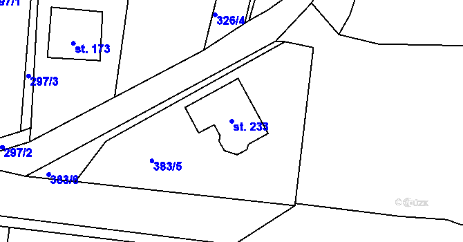 Parcela st. 233 v KÚ Myslkovice, Katastrální mapa