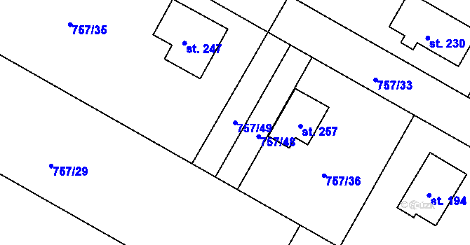 Parcela st. 757/49 v KÚ Myslkovice, Katastrální mapa