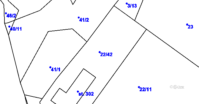Parcela st. 22/42 v KÚ Myslkovice, Katastrální mapa
