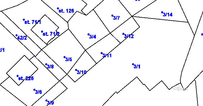 Parcela st. 3/11 v KÚ Myslkovice, Katastrální mapa