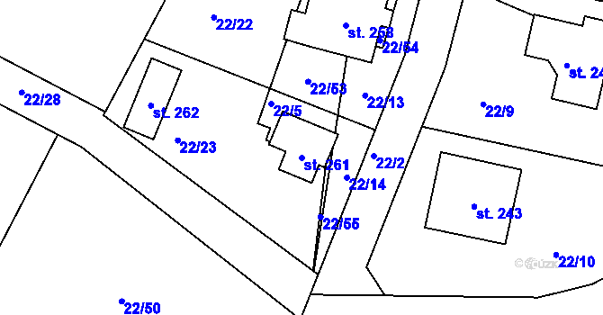 Parcela st. 261 v KÚ Myslkovice, Katastrální mapa
