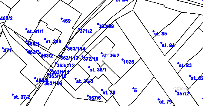 Parcela st. 36/2 v KÚ Mysločovice, Katastrální mapa