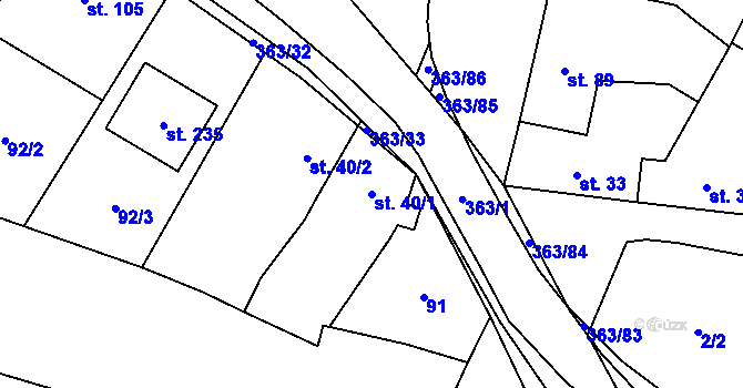 Parcela st. 40/1 v KÚ Mysločovice, Katastrální mapa