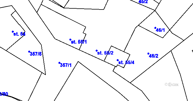 Parcela st. 55/2 v KÚ Mysločovice, Katastrální mapa