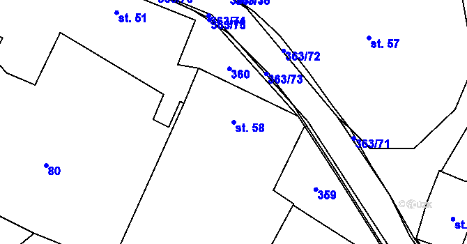 Parcela st. 58 v KÚ Mysločovice, Katastrální mapa