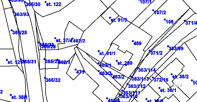 Parcela st. 91/1 v KÚ Mysločovice, Katastrální mapa