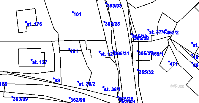Parcela st. 121 v KÚ Mysločovice, Katastrální mapa