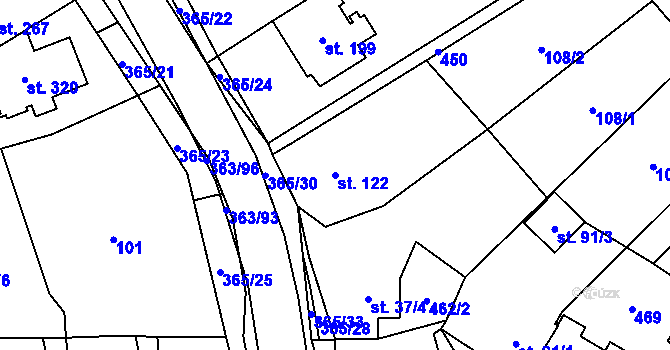 Parcela st. 122 v KÚ Mysločovice, Katastrální mapa