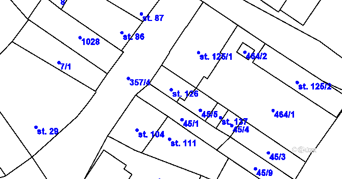 Parcela st. 126 v KÚ Mysločovice, Katastrální mapa