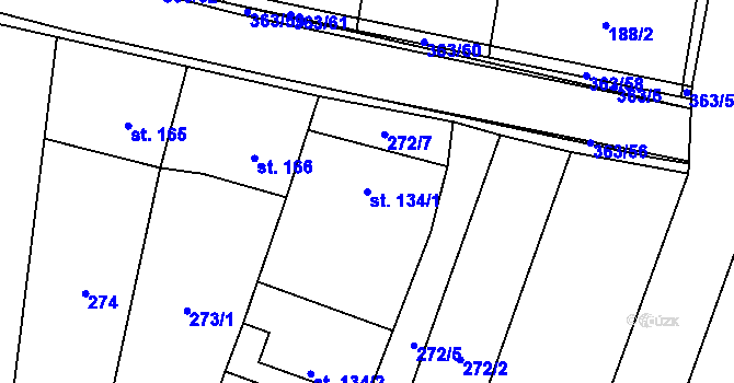 Parcela st. 134/1 v KÚ Mysločovice, Katastrální mapa