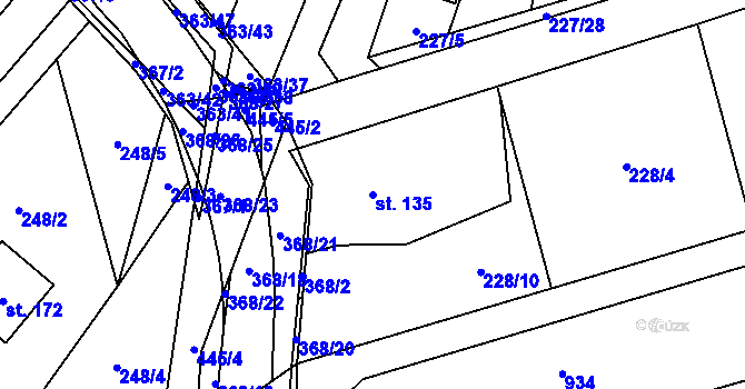 Parcela st. 135 v KÚ Mysločovice, Katastrální mapa