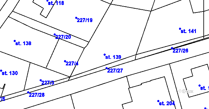 Parcela st. 139 v KÚ Mysločovice, Katastrální mapa