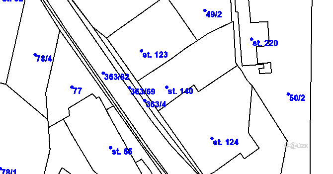 Parcela st. 140 v KÚ Mysločovice, Katastrální mapa