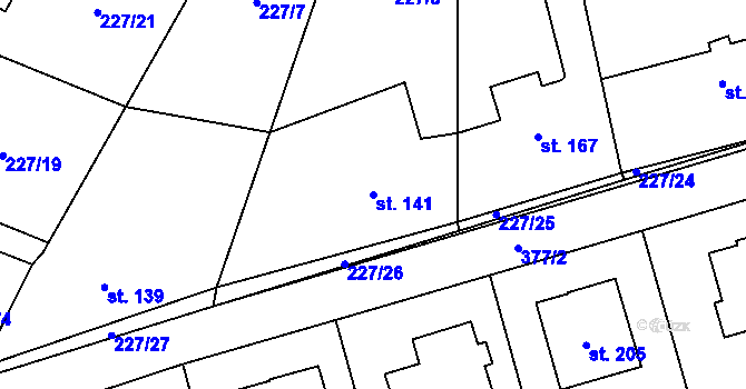 Parcela st. 141 v KÚ Mysločovice, Katastrální mapa