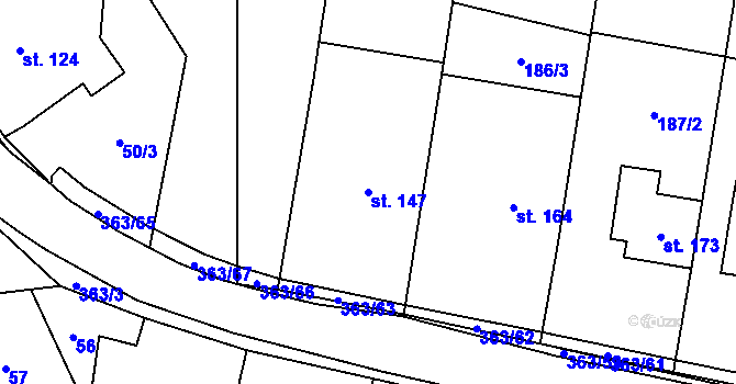 Parcela st. 147 v KÚ Mysločovice, Katastrální mapa