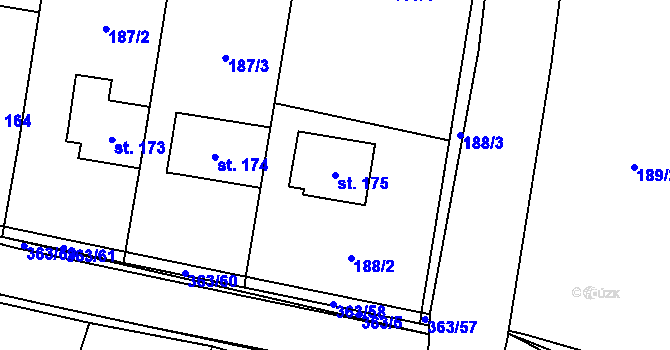 Parcela st. 175 v KÚ Mysločovice, Katastrální mapa