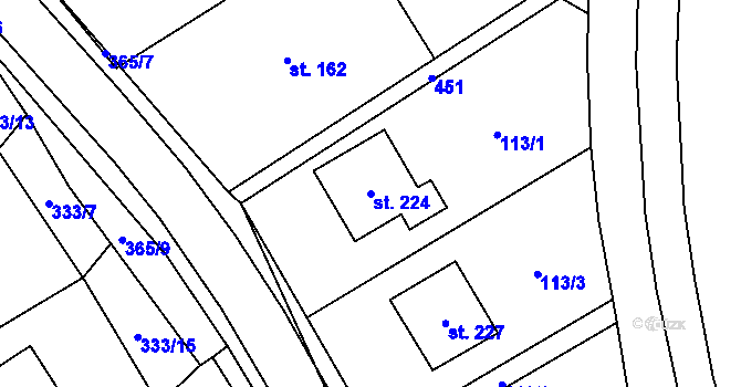 Parcela st. 224 v KÚ Mysločovice, Katastrální mapa