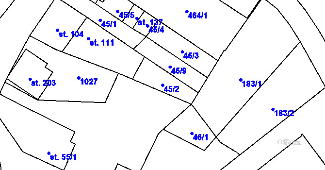 Parcela st. 45/2 v KÚ Mysločovice, Katastrální mapa