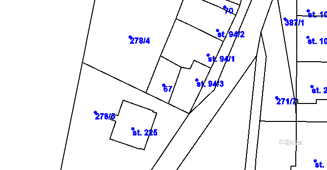 Parcela st. 67 v KÚ Mysločovice, Katastrální mapa