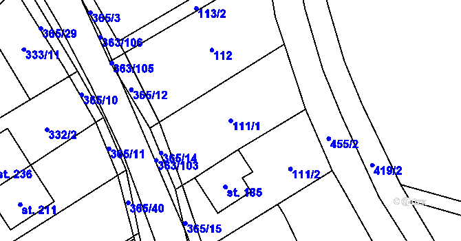 Parcela st. 111/1 v KÚ Mysločovice, Katastrální mapa